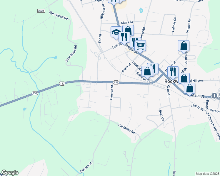map of restaurants, bars, coffee shops, grocery stores, and more near 410 Cannon Street in Rockwell
