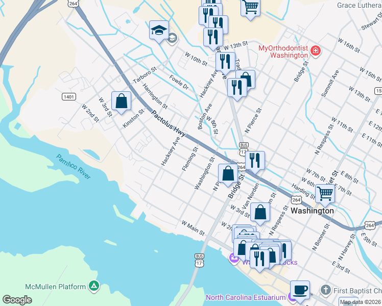 map of restaurants, bars, coffee shops, grocery stores, and more near 412 Fleming Street in Washington
