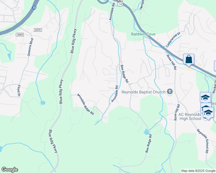 map of restaurants, bars, coffee shops, grocery stores, and more near 19 Ace Drive in Asheville