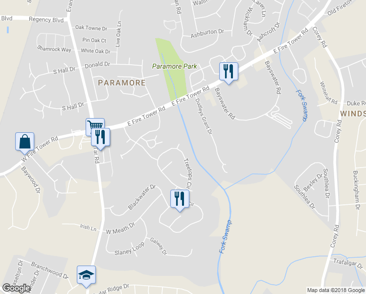 map of restaurants, bars, coffee shops, grocery stores, and more near 300 Sycamore Branches Close in Winterville
