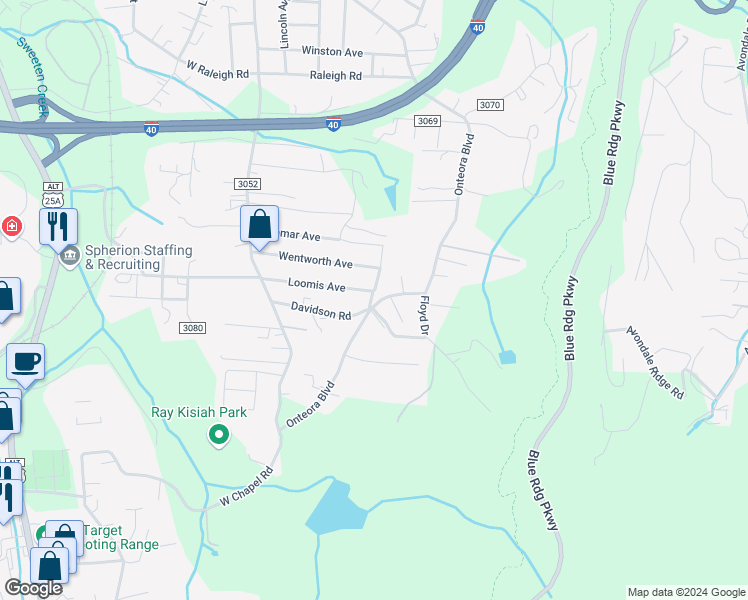 map of restaurants, bars, coffee shops, grocery stores, and more near 459 Onteora Boulevard in Asheville