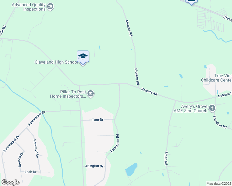 map of restaurants, bars, coffee shops, grocery stores, and more near 100 Plantation Road in Clayton