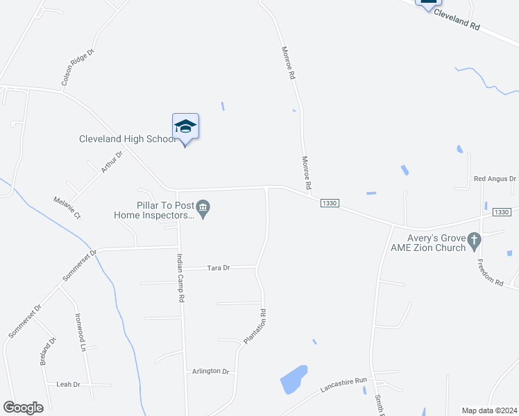 map of restaurants, bars, coffee shops, grocery stores, and more near 100 Plantation Road in Clayton