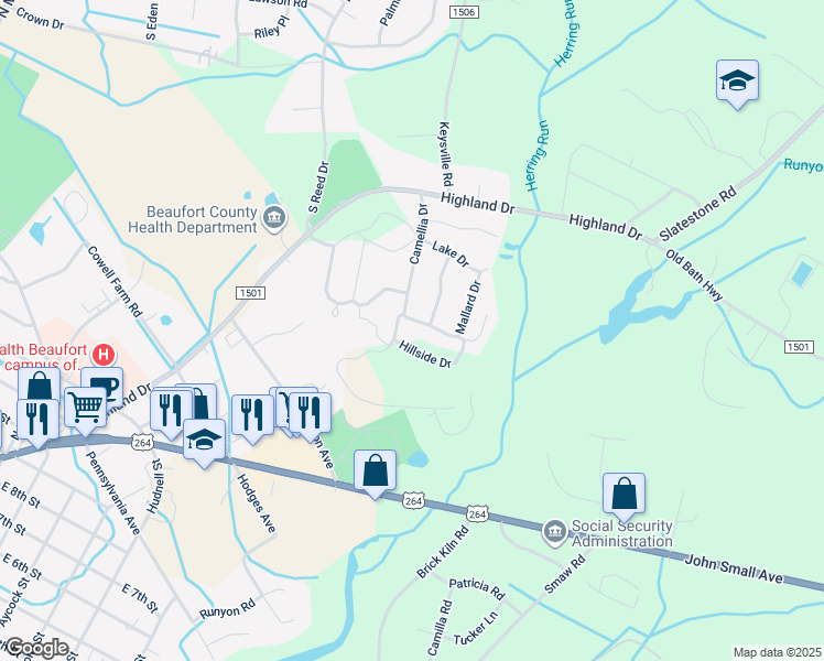 map of restaurants, bars, coffee shops, grocery stores, and more near 103 Mallard Drive in Washington