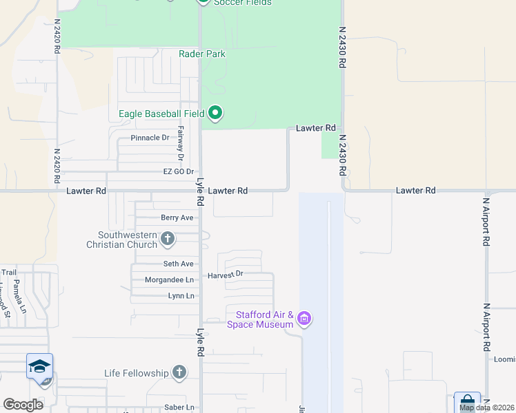 map of restaurants, bars, coffee shops, grocery stores, and more near 2600 Lawter Road in Weatherford