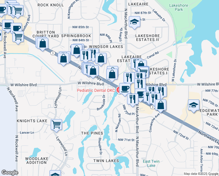 map of restaurants, bars, coffee shops, grocery stores, and more near 6036 Northwest Expressway in Warr Acres