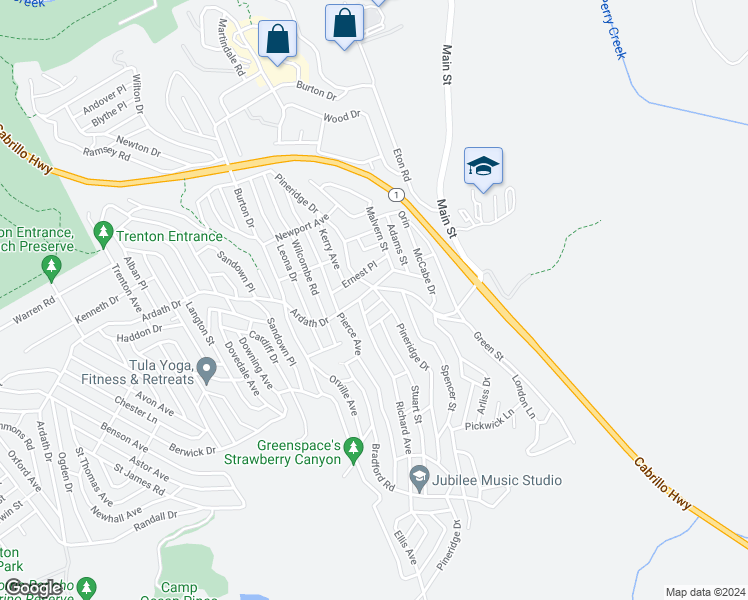 map of restaurants, bars, coffee shops, grocery stores, and more near 2755 Taft Place in Cambria