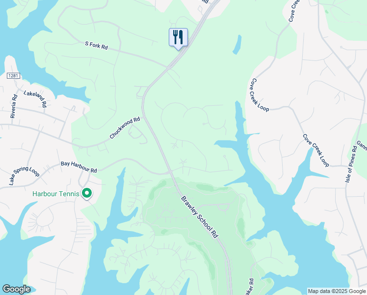 map of restaurants, bars, coffee shops, grocery stores, and more near 153 Wild Harbor Road in Mooresville