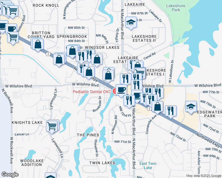 map of restaurants, bars, coffee shops, grocery stores, and more near 6024 Northwest Expressway in Warr Acres