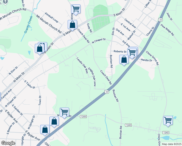 map of restaurants, bars, coffee shops, grocery stores, and more near 105 English Oak Lane in Landis