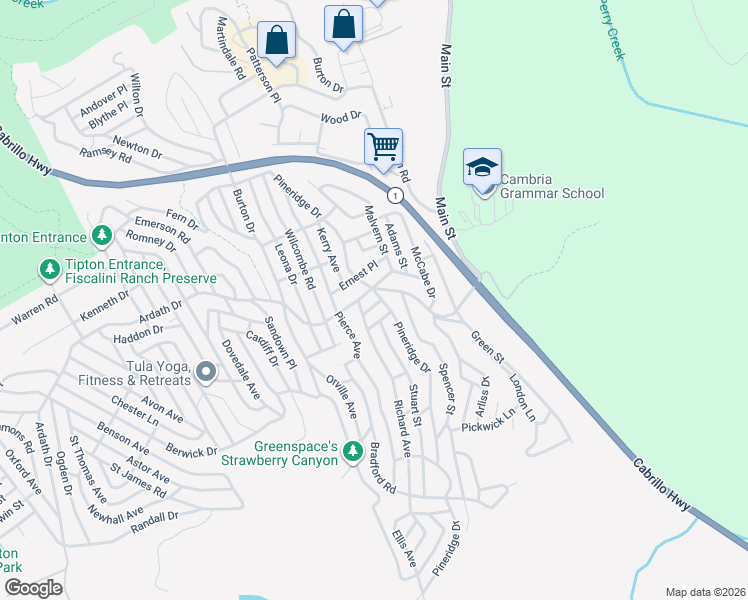 map of restaurants, bars, coffee shops, grocery stores, and more near 2755 Taft Place in Cambria