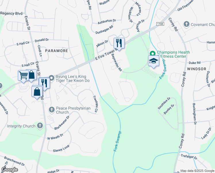 map of restaurants, bars, coffee shops, grocery stores, and more near 4238 Dudleys Grant Drive in Winterville