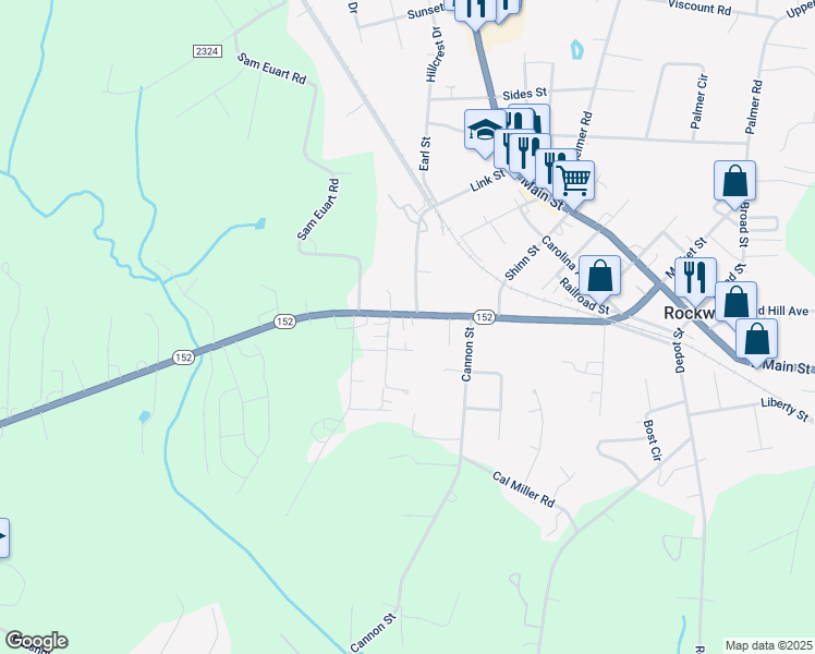 map of restaurants, bars, coffee shops, grocery stores, and more near 704 China Grove Highway in Rockwell