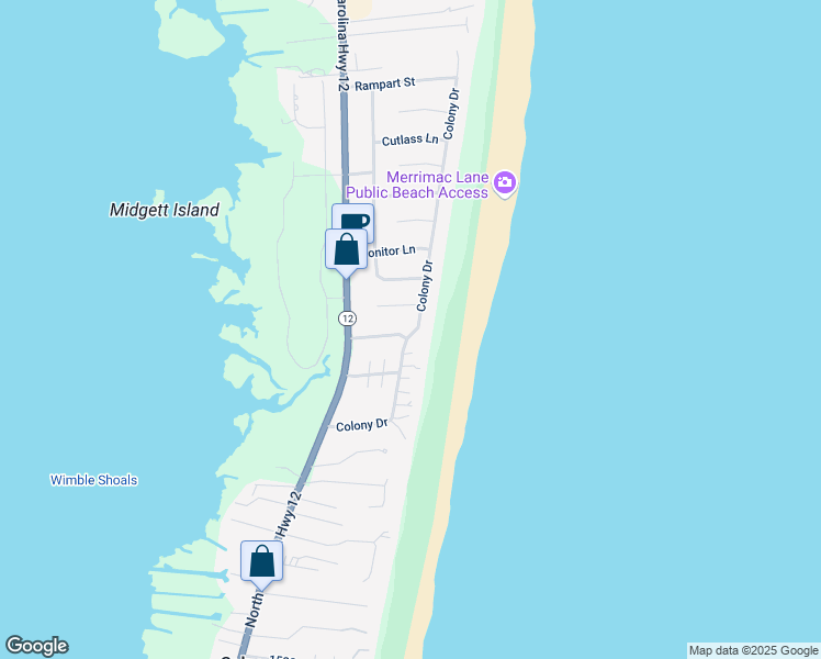 map of restaurants, bars, coffee shops, grocery stores, and more near 26218 Colony Court in Dare County