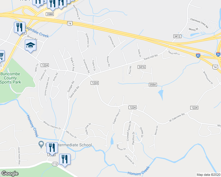 map of restaurants, bars, coffee shops, grocery stores, and more near 18 West Oakview Road in Asheville