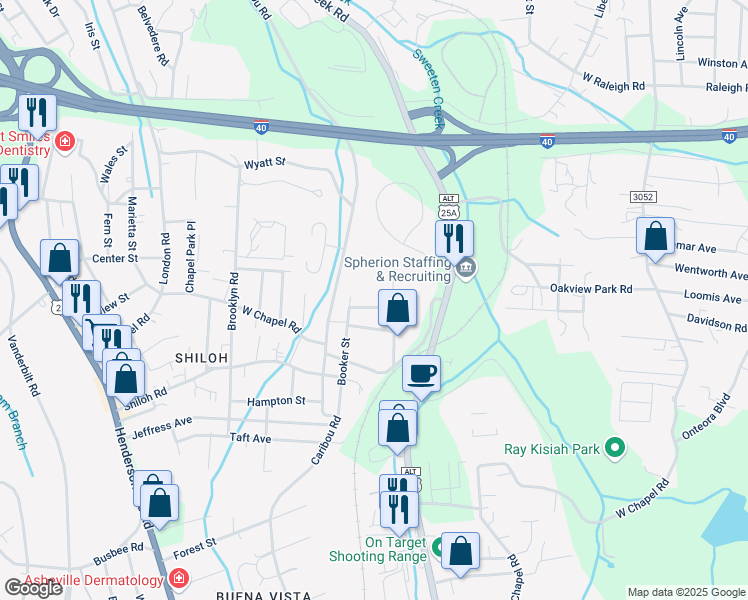 map of restaurants, bars, coffee shops, grocery stores, and more near 33 Robinson Avenue in Asheville