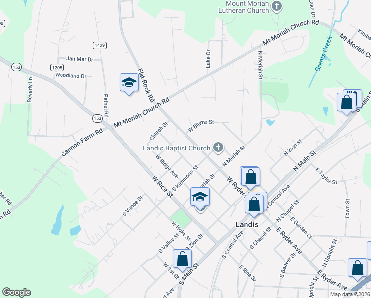 map of restaurants, bars, coffee shops, grocery stores, and more near 603 West Ryder Avenue in Landis