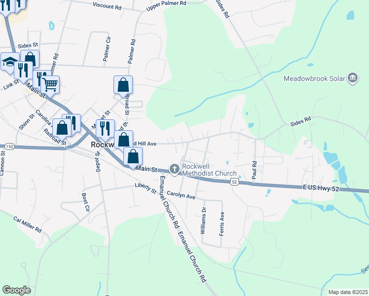 map of restaurants, bars, coffee shops, grocery stores, and more near 215 North Hambley Street in Rockwell