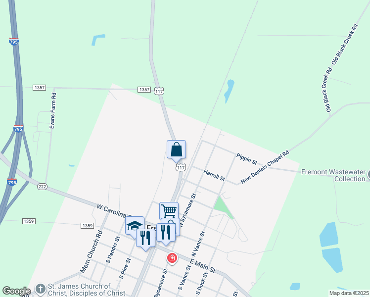 map of restaurants, bars, coffee shops, grocery stores, and more near 5904 U.S. 117 in Fremont