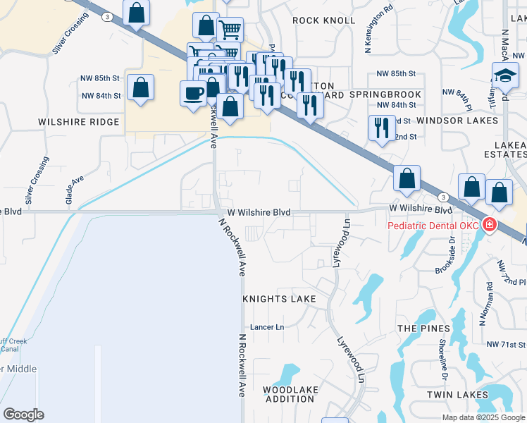 map of restaurants, bars, coffee shops, grocery stores, and more near 6901 Northwest 78th Street in Oklahoma City