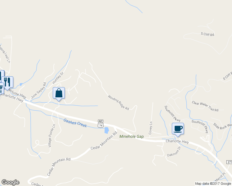 map of restaurants, bars, coffee shops, grocery stores, and more near 125 Winding Ridge Road in Asheville