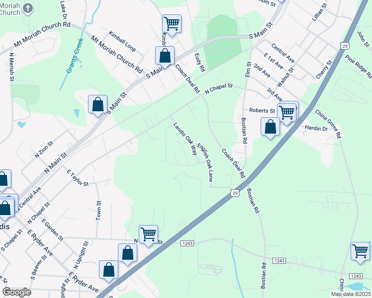 map of restaurants, bars, coffee shops, grocery stores, and more near 1712 Sawtooth Court in Landis