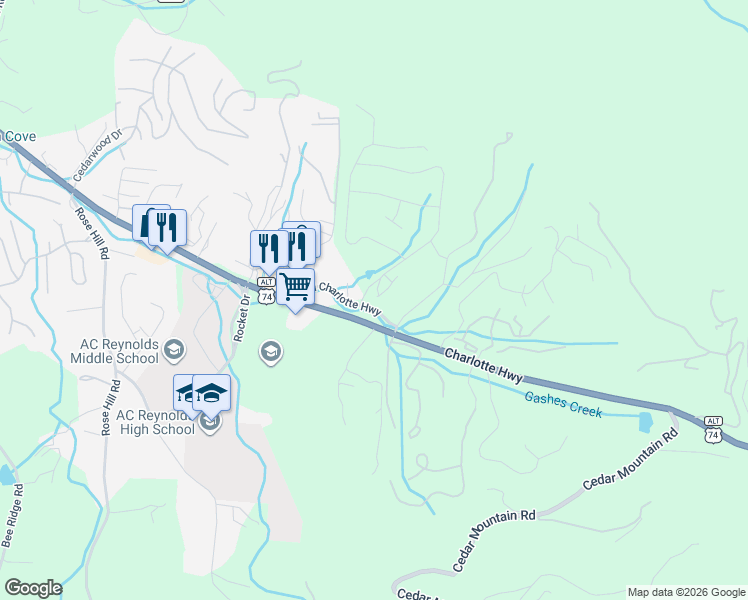 map of restaurants, bars, coffee shops, grocery stores, and more near 113 State Road 2771 in Asheville