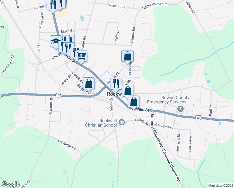map of restaurants, bars, coffee shops, grocery stores, and more near in Rockwell