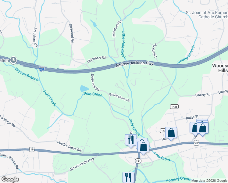 map of restaurants, bars, coffee shops, grocery stores, and more near 4 Brookstone Place in Candler