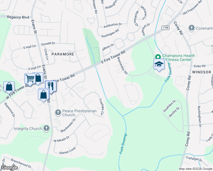 map of restaurants, bars, coffee shops, grocery stores, and more near 4182 Dudleys Grant Drive in Winterville
