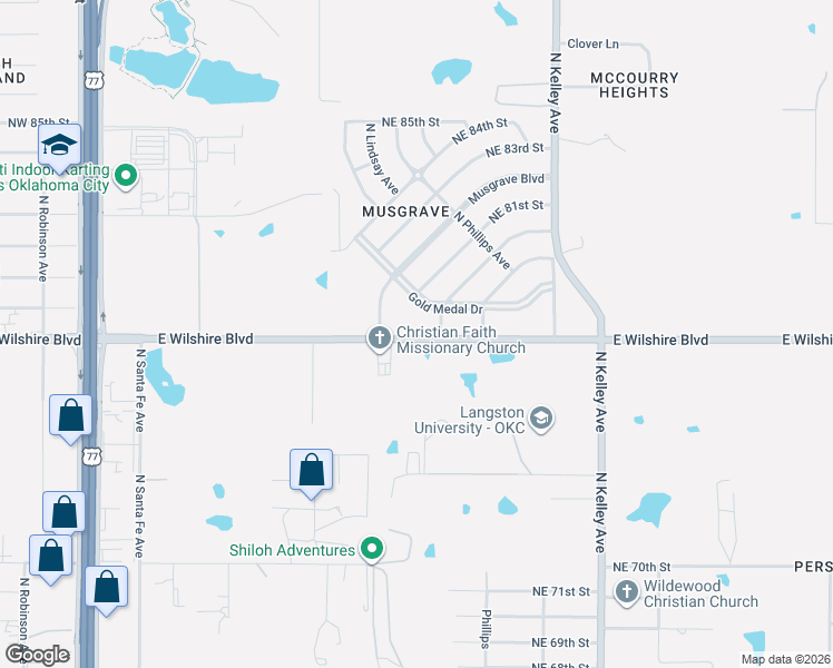 map of restaurants, bars, coffee shops, grocery stores, and more near 617 East Wilshire Boulevard in Oklahoma City