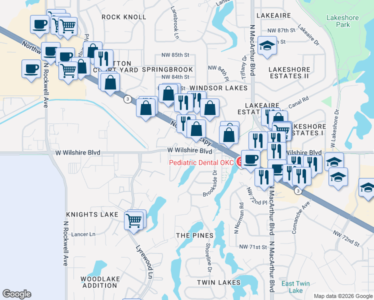 map of restaurants, bars, coffee shops, grocery stores, and more near 6210 Northwest Expressway in Oklahoma City