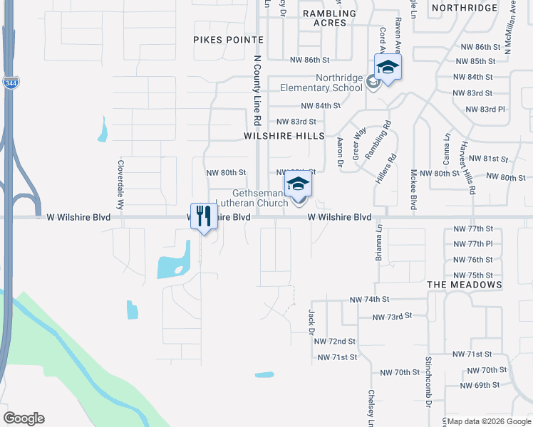 map of restaurants, bars, coffee shops, grocery stores, and more near 7901 Curtis Terrace in Oklahoma City