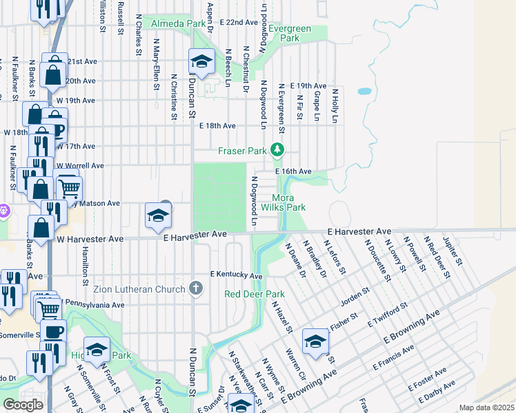 map of restaurants, bars, coffee shops, grocery stores, and more near 700 East 14th Avenue in Pampa