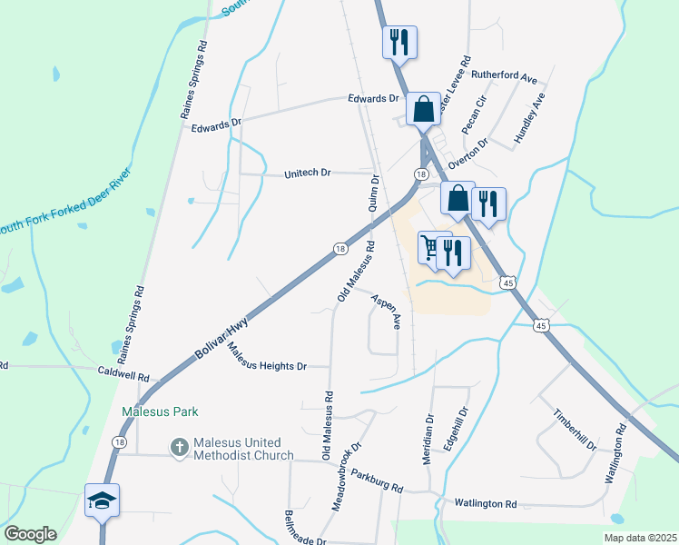 map of restaurants, bars, coffee shops, grocery stores, and more near 49 Old Malesus Road in Jackson