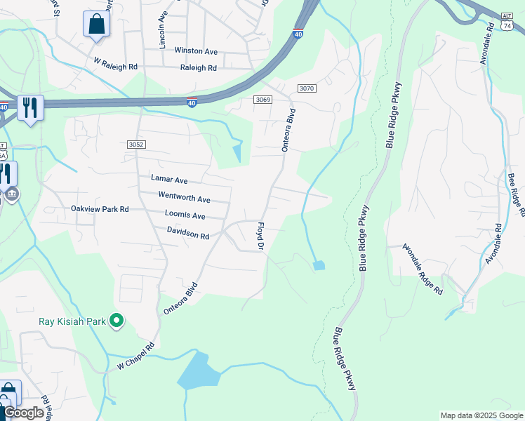 map of restaurants, bars, coffee shops, grocery stores, and more near 415 Onteora Boulevard in Asheville