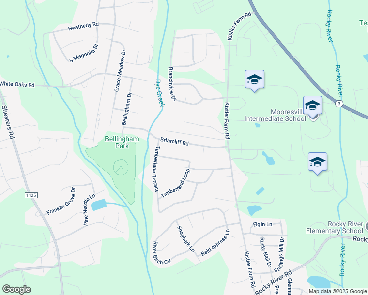 map of restaurants, bars, coffee shops, grocery stores, and more near 1037 Briarcliff Road in Mooresville