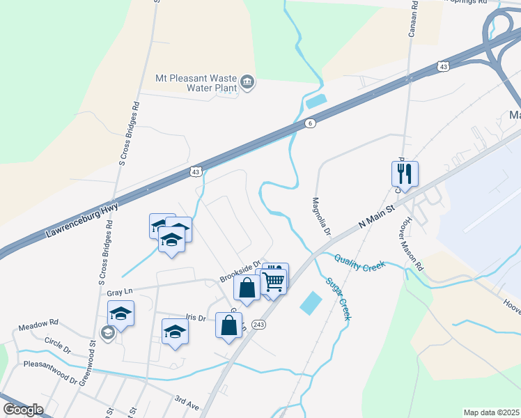 map of restaurants, bars, coffee shops, grocery stores, and more near 420 Brookside Drive in Mount Pleasant