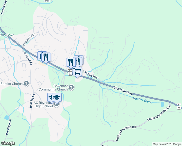 map of restaurants, bars, coffee shops, grocery stores, and more near 115 Old Charlotte Highway in Asheville