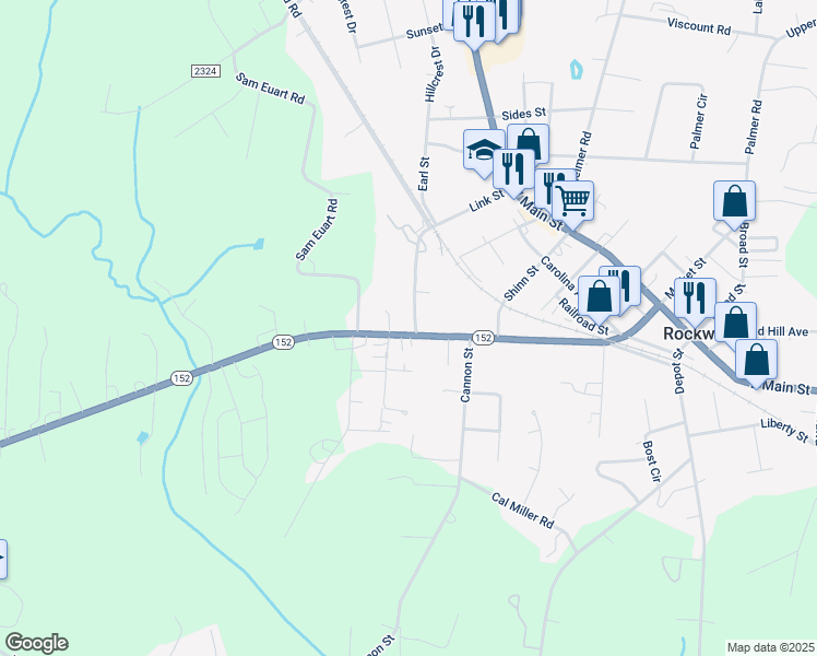map of restaurants, bars, coffee shops, grocery stores, and more near 704 China Grove Highway in Rockwell