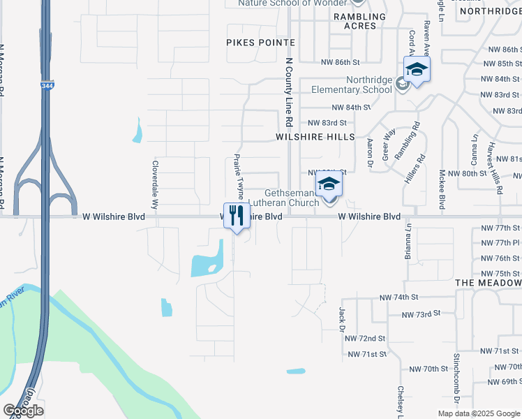map of restaurants, bars, coffee shops, grocery stores, and more near 9020 Northwest 79th Terrace in Yukon