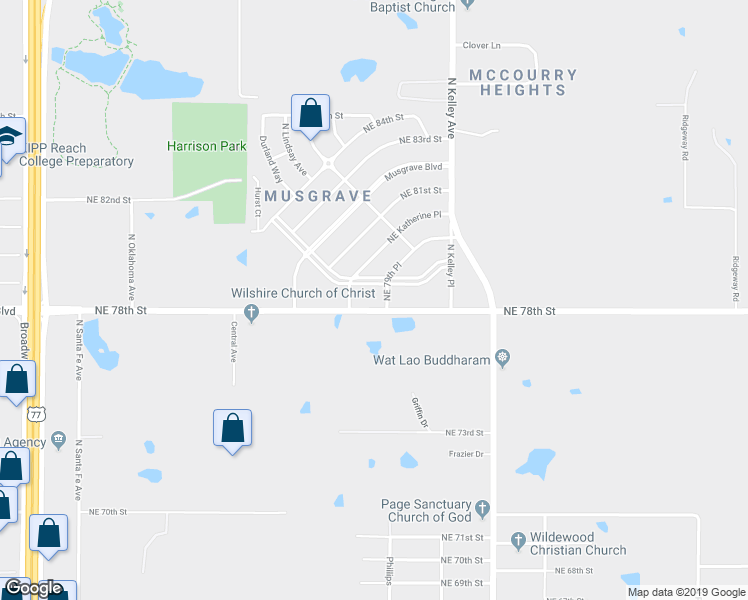 map of restaurants, bars, coffee shops, grocery stores, and more near 721 East Wilshire Boulevard in Oklahoma City