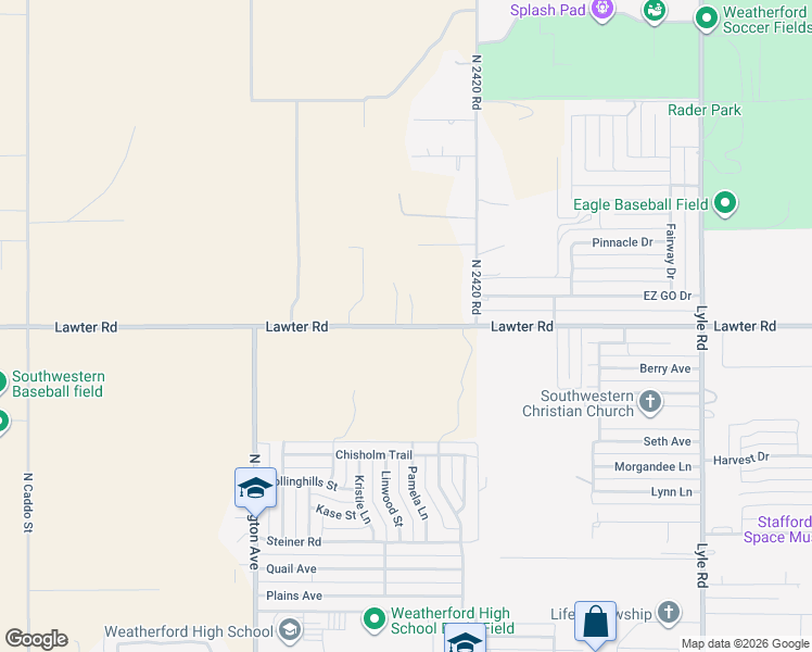 map of restaurants, bars, coffee shops, grocery stores, and more near Lawter Road in Weatherford