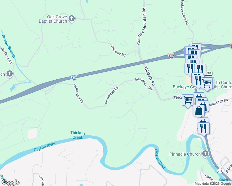 map of restaurants, bars, coffee shops, grocery stores, and more near 381 Incinerator Road in Clyde