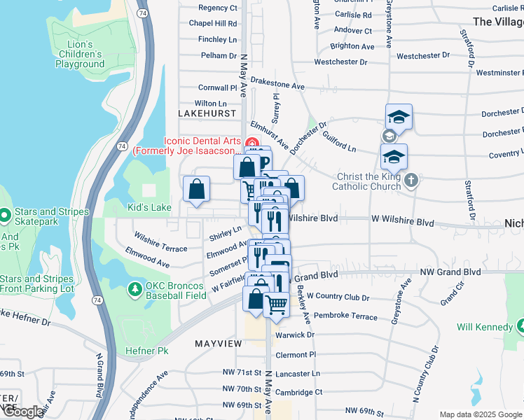 map of restaurants, bars, coffee shops, grocery stores, and more near 7909 N May Ave in Oklahoma City