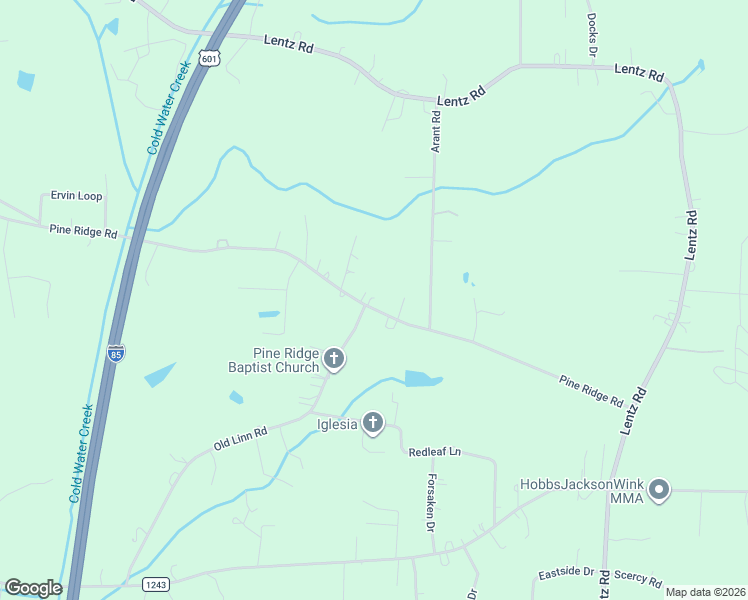 map of restaurants, bars, coffee shops, grocery stores, and more near 1580 Pine Ridge Road in China Grove