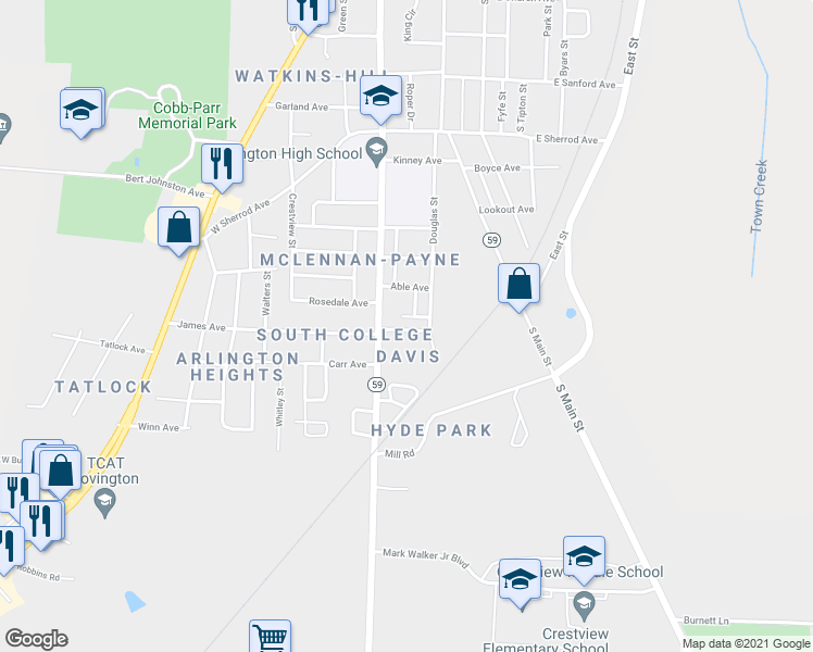 map of restaurants, bars, coffee shops, grocery stores, and more near 214A Boals Avenue in Covington
