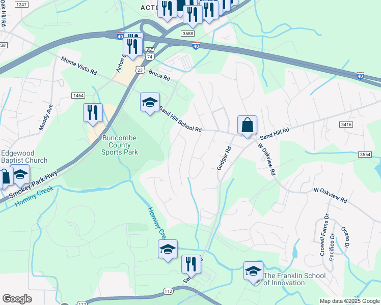 map of restaurants, bars, coffee shops, grocery stores, and more near 19 Kirby Road in Asheville