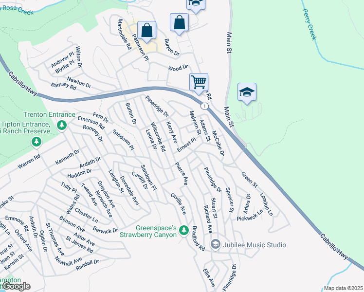 map of restaurants, bars, coffee shops, grocery stores, and more near 2751 Ernest Place in Cambria