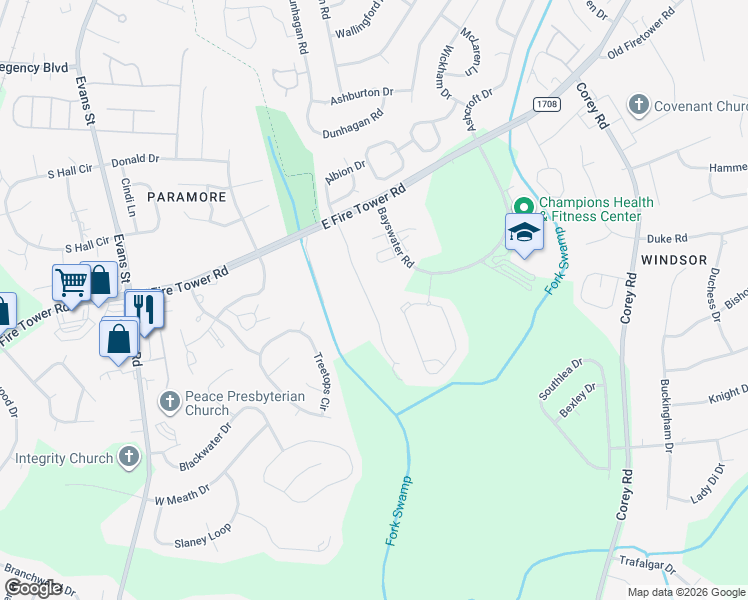 map of restaurants, bars, coffee shops, grocery stores, and more near 4220 Dudleys Grant Drive in Winterville